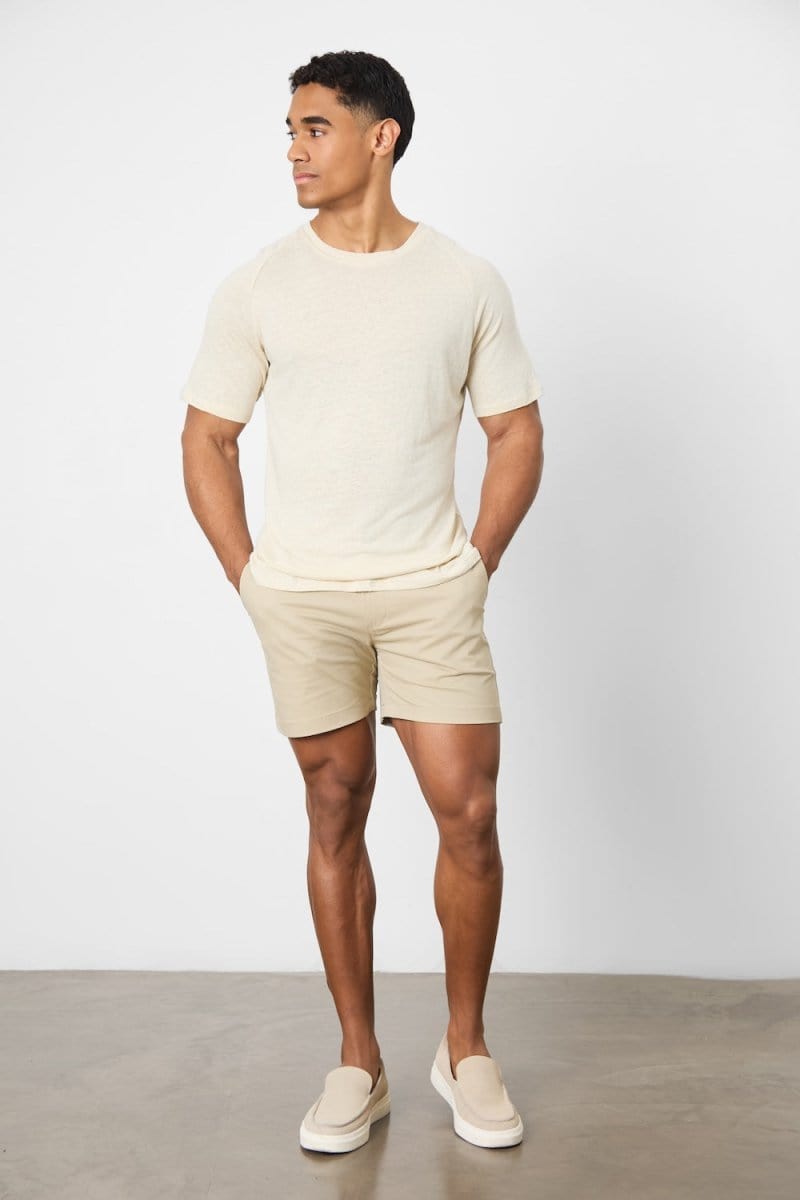 Stretch Linen Blend Knit Look T-shirt in Oatmeal - TAILORED ATHLETE - USA