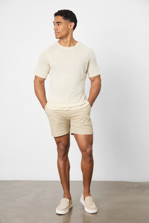 Stretch Linen Blend Knit Look T-shirt in Oatmeal - TAILORED ATHLETE - USA