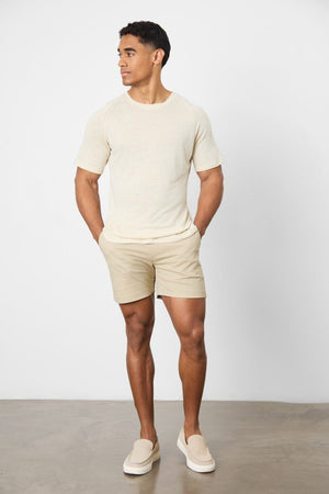 Linen Blend Knit Look T-shirt in Oatmeal - TAILORED ATHLETE - USA