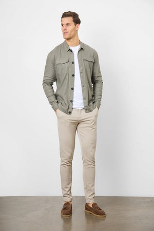 Linen Blend Pocket Overshirt in Mole - TAILORED ATHLETE - USA