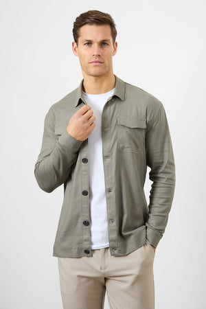 Linen Blend Pocket Overshirt in Mole - TAILORED ATHLETE - USA