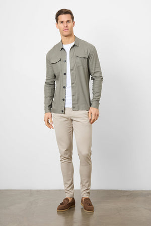 Linen Blend Pocket Overshirt in Mole - TAILORED ATHLETE - USA