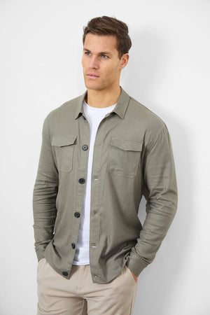 Linen Blend Pocket Overshirt in Mole - TAILORED ATHLETE - USA