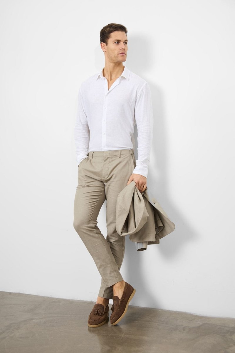 Stretch Linen Blend Suit Pants in Dark Stone Stretch Linen Blend Suit Pants in Dark Stone