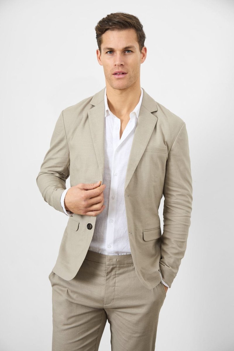 Stretch Linen Blend Suit Jacket in Dark Stone - TAILORED ATHLETE - USA