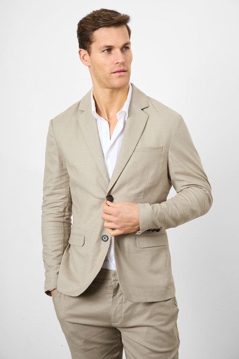 Stretch Linen Blend Suit Jacket in Dark Stone, 46 Stretch Linen Blend Suit Jacket in Dark Stone, 46