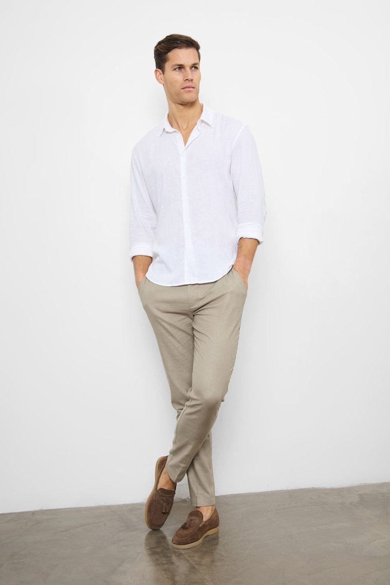 Linen Blend Button Through Shirt in White - TAILORED ATHLETE - USA