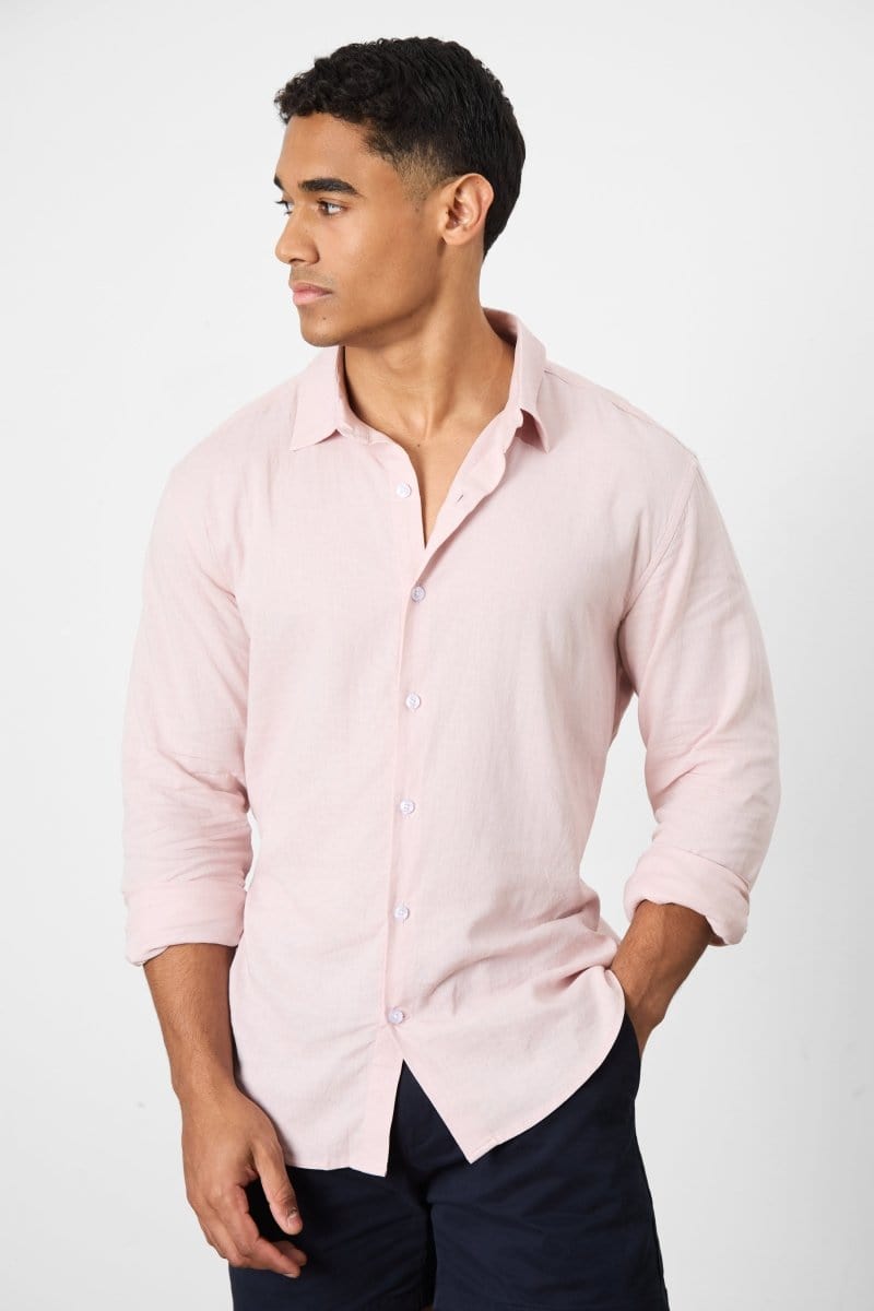 Stretch Linen Blend Button Through Shirt in Pink