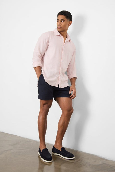 Stretch Linen Blend Button Through Shirt in Pink - TAILORED ATHLETE - USA