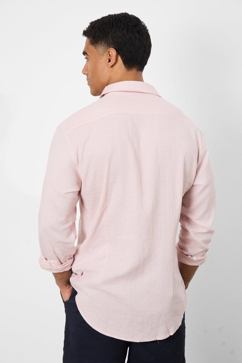 Linen Blend Button Through Shirt in Pink - TAILORED ATHLETE - USA