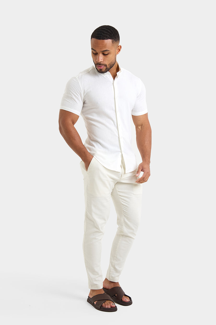 Linen Blend Shirt in White - TAILORED ATHLETE - USA