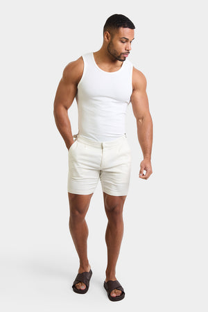 Linen Blend Side Adjuster Shorts in Chalk - TAILORED ATHLETE - USA