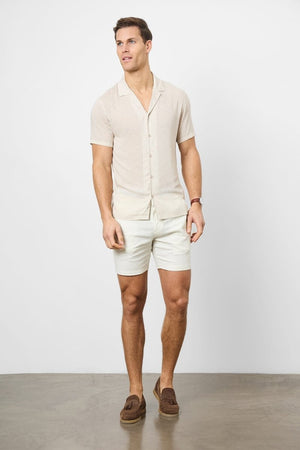 Stretch Linen Blend Side Adjuster Shorts in Chalk - TAILORED ATHLETE - USA