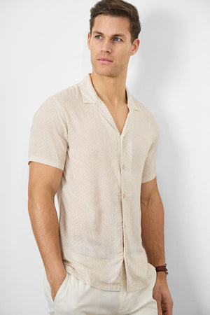 Printed Shirt in Neutral Chevron - TAILORED ATHLETE - USA