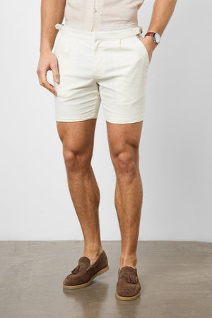 Stretch Linen Blend Side Adjuster Shorts in Chalk - TAILORED ATHLETE - USA