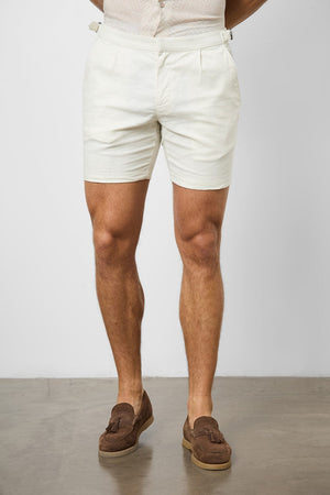 Linen Blend Side Adjuster Shorts in Chalk - TAILORED ATHLETE - USA