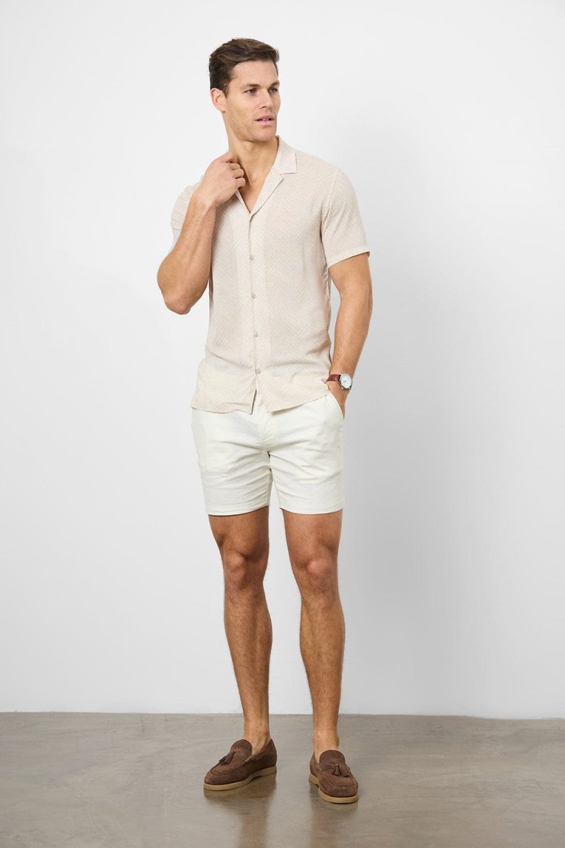 Stretch Linen Blend Side Adjuster Shorts in Chalk - TAILORED ATHLETE - USA