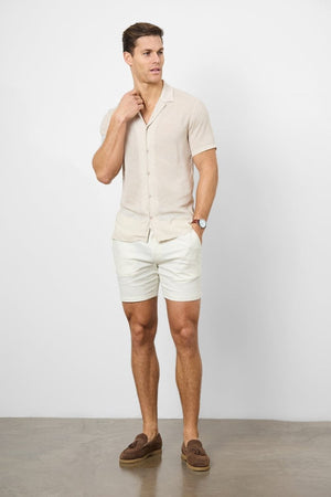 Stretch Linen Blend Side Adjuster Shorts in Chalk - TAILORED ATHLETE - USA