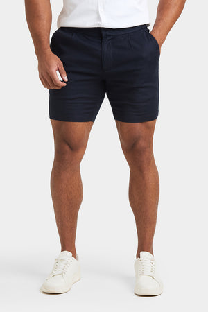 Linen Blend Side Adjuster Shorts in Navy - TAILORED ATHLETE - USA