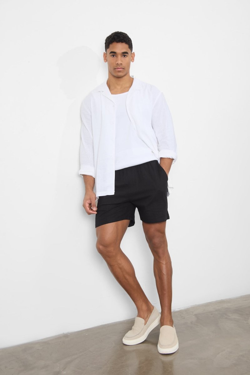 Linen Blend Shorts in Black - TAILORED ATHLETE - USA