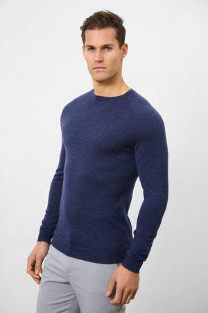 Merino Wool Crew Neck Jumper in Airforce - TAILORED ATHLETE - USA