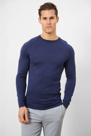 Merino Wool Crew Neck Jumper in Airforce - TAILORED ATHLETE - USA