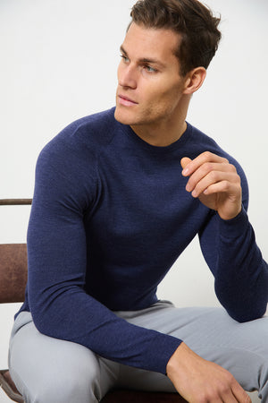 Merino Wool Crew Neck Jumper in Airforce - TAILORED ATHLETE - USA