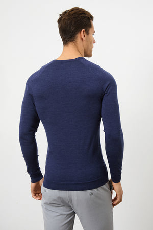 Merino Wool Crew Neck Jumper in Airforce - TAILORED ATHLETE - USA