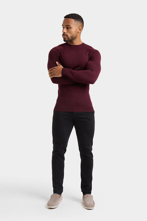 Merino Wool Crew Neck Jumper in Claret - TAILORED ATHLETE - USA