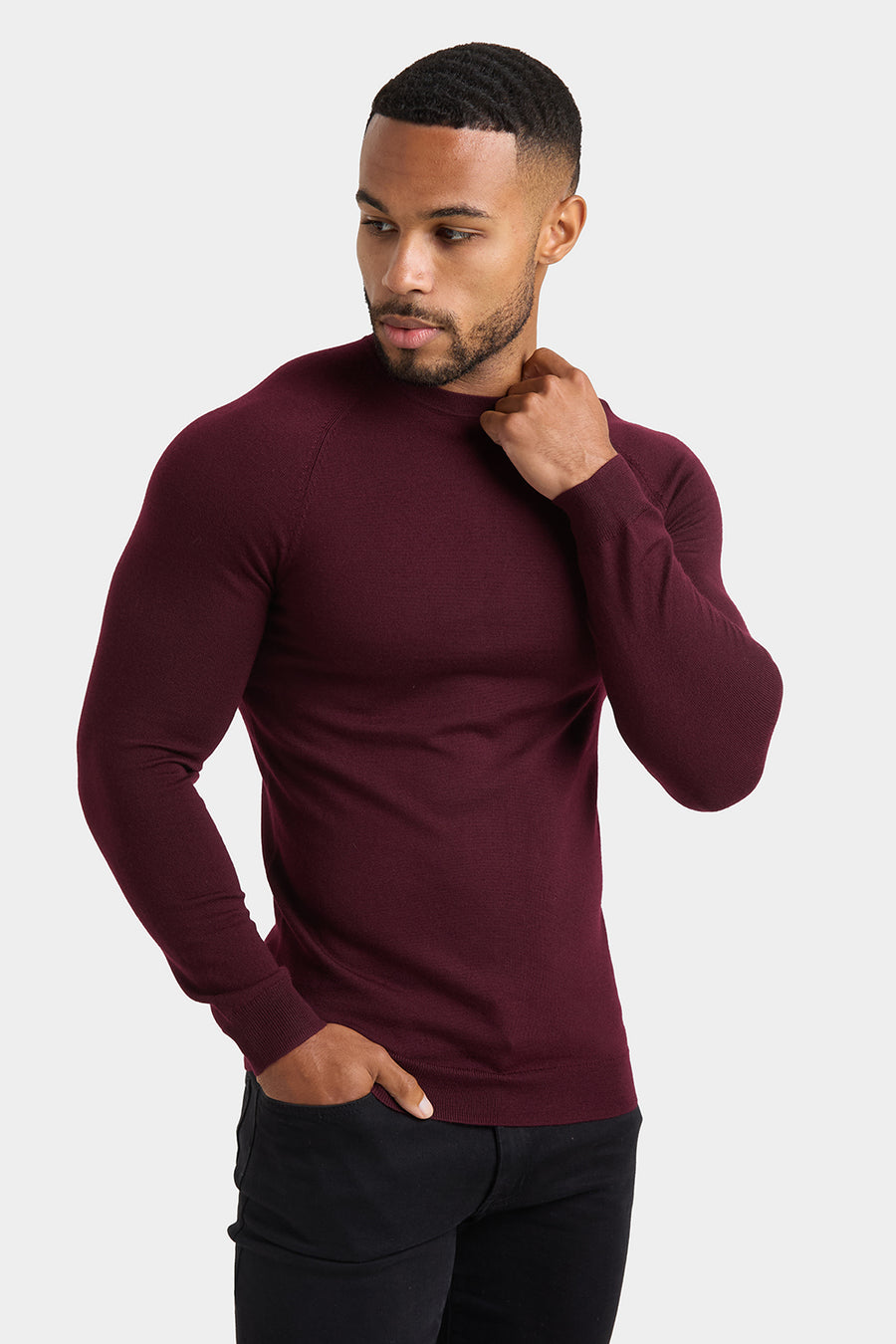 Merino Wool Crew Neck Jumper in Claret - TAILORED ATHLETE - USA