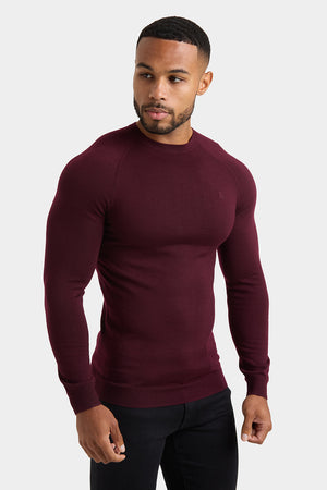 Merino Wool Crew Neck Jumper in Claret - TAILORED ATHLETE - USA