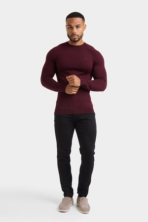 Merino Wool Crew Neck Jumper in Claret - TAILORED ATHLETE - USA