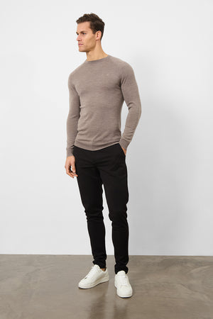 Merino Wool Crew Neck Jumper in Oatmeal Marl - TAILORED ATHLETE - USA