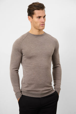 Merino Wool Crew Neck Jumper in Oatmeal Marl - TAILORED ATHLETE - USA