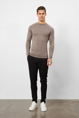 Merino Wool Crew Neck Jumper in Oatmeal Marl - TAILORED ATHLETE - USA