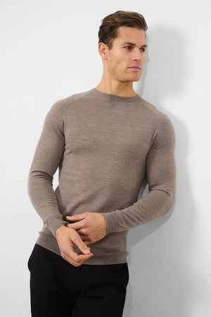 Merino Wool Crew Neck Jumper in Oatmeal Marl - TAILORED ATHLETE - USA