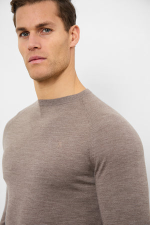 Merino Wool Crew Neck Jumper in Oatmeal Marl - TAILORED ATHLETE - USA