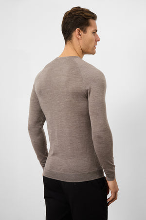 Merino Wool Crew Neck Jumper in Oatmeal Marl - TAILORED ATHLETE - USA