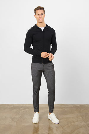 Merino Wool Full Zip Through Cardigan in Black - TAILORED ATHLETE - USA