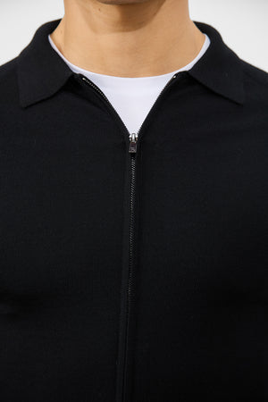 Merino Wool Full Zip Through Cardigan in Black - TAILORED ATHLETE - USA