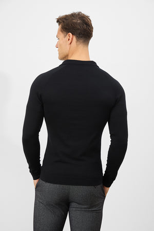 Merino Wool Full Zip Through Cardigan in Black - TAILORED ATHLETE - USA