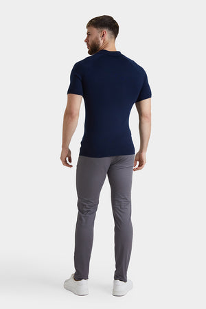Merino Open Collar Knitted Polo in Navy - TAILORED ATHLETE - USA