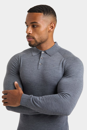 Merino Wool Polo Shirt in Mid Grey Marl - TAILORED ATHLETE - USA