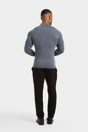 Merino Wool Polo Shirt in Mid Grey Marl - TAILORED ATHLETE - USA