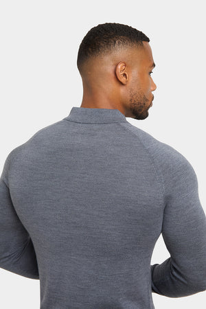 Merino Wool Polo Shirt in Mid Grey Marl - TAILORED ATHLETE - USA