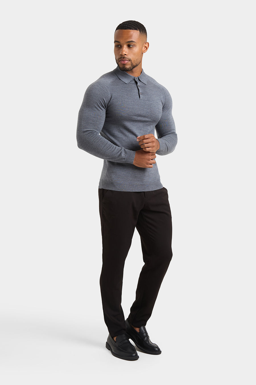 Merino Wool Polo Shirt in Mid Grey Marl - TAILORED ATHLETE - USA