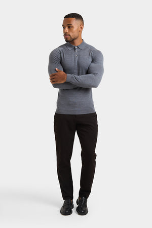 Merino Wool Polo Shirt in Mid Grey Marl - TAILORED ATHLETE - USA