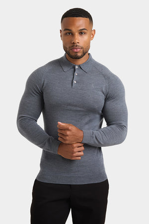 Merino Wool Polo Shirt in Mid Grey Marl - TAILORED ATHLETE - USA