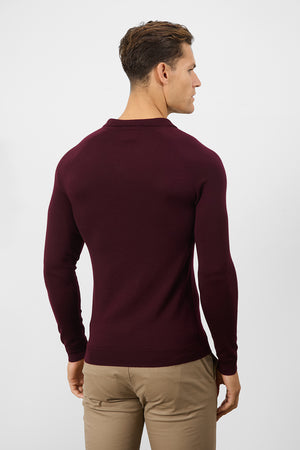 Merino Wool Buttonless Open Collar Polo Shirt in Claret - TAILORED ATHLETE - USA