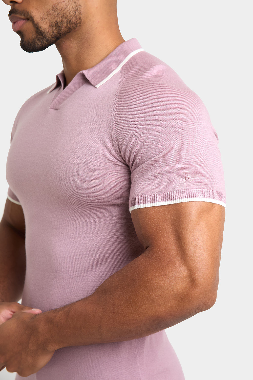 Merino Tipped Open Collar Polo Shirt in Dusky Pink - TAILORED ATHLETE - USA